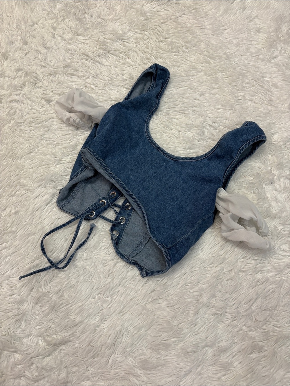 Sugar Thrillz Denim Lace Up Top - Blue - Picture 3 of 3